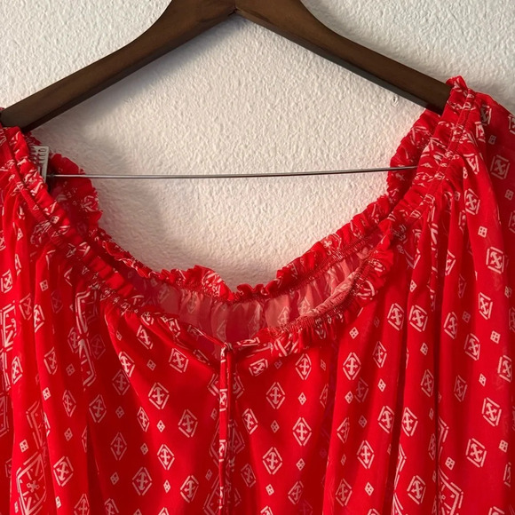 Off The Shoulder Long Sleeve Casual Summer Printed Tunic Shirt Blouse Top Red XL - Picture 5 of 11